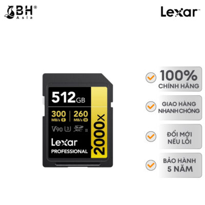 Thẻ Nhớ Lexar Professional 2000x UHS-II SDXC 512GB V90 - Tốc Độ Đọc 280MB/s - Chuẩn V90 Quay 8K